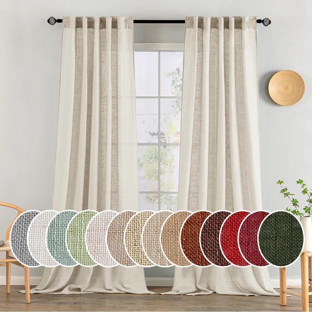 Beige Linen Look Curtain Panel 52x90 Rod Pocket Back Tab Farmhouse